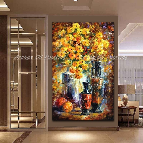 Paleta de decoración de arte abstracto moderno pintado a mano, pintura al óleo de flores sobre lienzo, decoración de pared para el hogar, imagen de regalo sin marco ► Foto 1/6