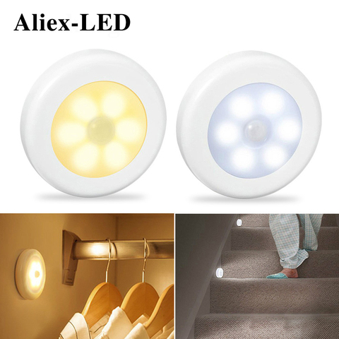 Luces nocturnas inalámbricas con Sensor de movimiento, luz decorativa para dormitorio, 6LED, Detector de pared, Lámpara decorativa, escalera, armario, habitación, pasillo, iluminación ► Foto 1/6