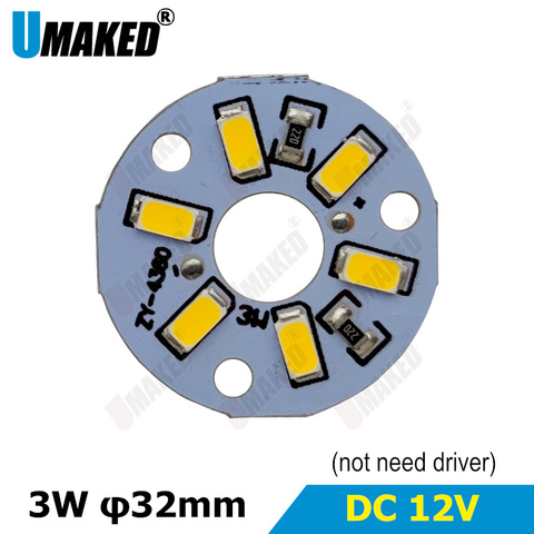 Placa de lámpara LED DC12V, 3W, 32mm, 5730 SMD, no necesita controlador, conectar fuente de luz, panel de lámpara Blanco/Blanco cálido, 5 uds. ► Foto 1/6