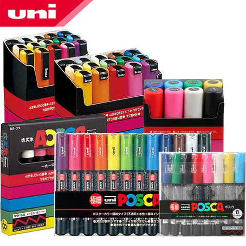 UNI POSCA marqueur stylo conjunto POP publicité affiche graffiti nota stylo couleur brillante multicolore stylo PC-1M PC-3M PC-5M ► Foto 1/6