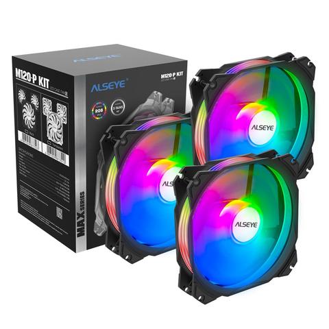 ALSEYE Max-ventilador de refrigeración serie 120mm, Juego de 3 uds. De iluminación RGB ajustable, 4 pines, PWM + 3 pines, RGB, compatible con Aura/RGB FUSION ► Foto 1/6