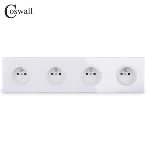 Coswall-Panel de vidrio puro templado 16A 4 entradas toma de corriente de pared estándar, conexión a tierra con cerradura protectora para niños ► Foto 1/5