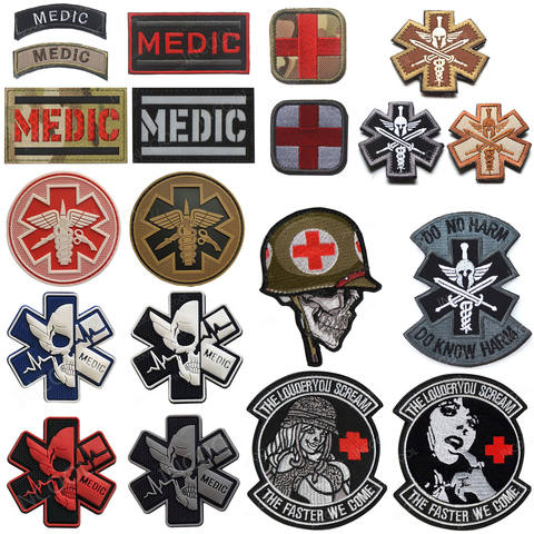 Parches bordados de calaveras médicas, parches militares de estilo táctico, insignias de bordado de Cruz médica reflectante decorativas para paramédicos ► Foto 1/6