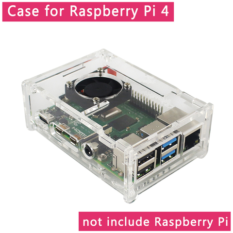 Carcasa de acrílico Raspberry Pi 4, carcasa transparente, compatible con ventilador de refrigeración de CPU para Raspberry Pi 4 Modelo B ► Foto 1/6