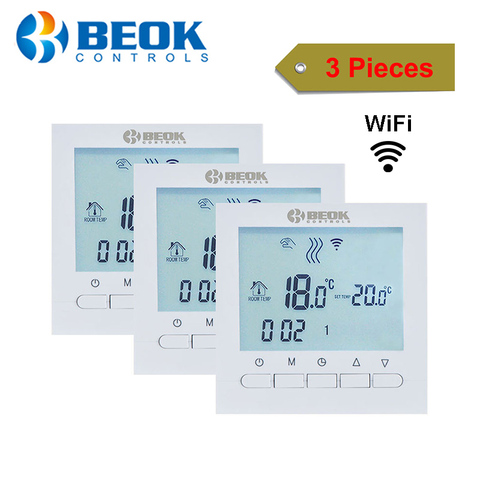 Regulador de temperatura de calefacción para caldera de Gas, termostato de Control de teléfono inteligente con bloqueo de Chico, retroiluminación blanca, Wifi, 3 piezas ► Foto 1/6