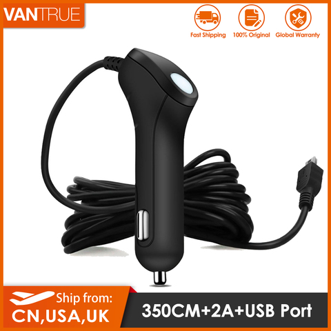 Vantrue-cargador de cámara de salpicadero de coche, Cable largo de 5V, 2A, 11,4 pies, con Mini USB o adaptador de puerto tipo C para teléfono móvil DVR ► Foto 1/6