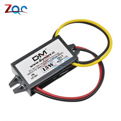 DC-DC convertidor Buck de reducción regulador 15W 12V a 5V 3A Max adaptador de fuente de alimentación bajo el calor de Auto protección para coche ► Foto 1/5