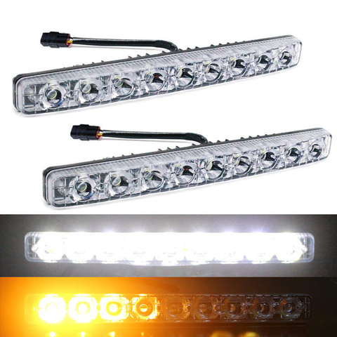 Lámpara LED antiniebla para coche, señal de giro fluctuante, luces de circulación diurna, dirección DRL/intermitente ámbar, accesorios para coche, 9 Uds. ► Foto 1/6