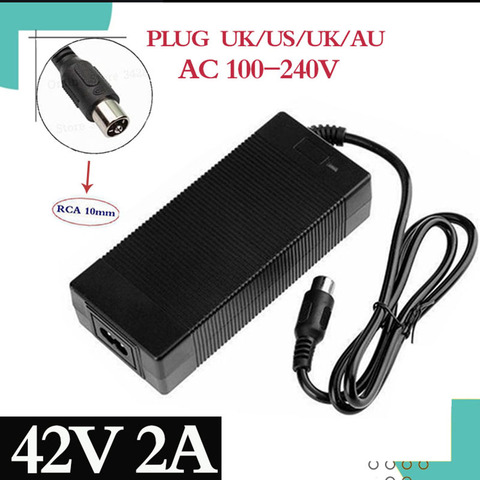 Cargador de 36V RCA, 10mm, Conector de Lotus, salida de 42V, 2A, Powerboard de bicicleta eléctrica, batería de litio, Scooter ► Foto 1/5