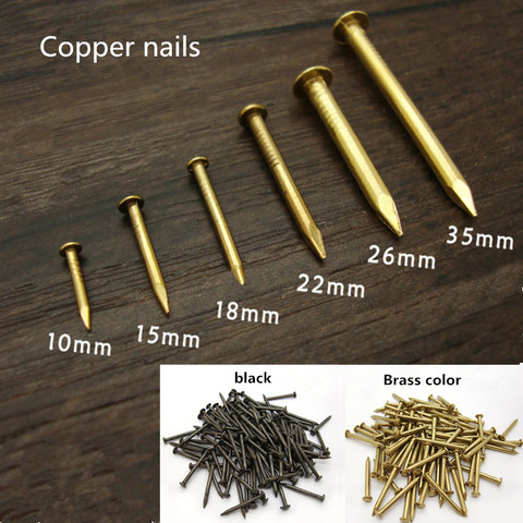 50 Uds. De clavos redondos de cobre pequeño, 10mm, 15mm, 18mm, 22mm, 26 y 35mm, bisagra para muebles, clavos de latón, tornillo de cobre puro negro ► Foto 1/6