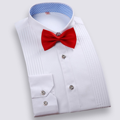 Brideroom-camisas de esmoquin para hombre, camisas ajustadas de manga larga, colores sólidos, para boda, formales, con pajarita incluida ► Foto 1/6