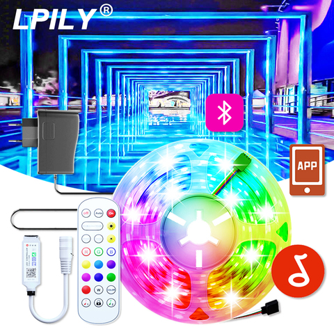 5050 LED tira de cinta luminosa LED tiras RGB impermeable cinta de música Bluetooth, control remoto con 220V 12V adaptador de corriente de iluminación inteligente ► Foto 1/6