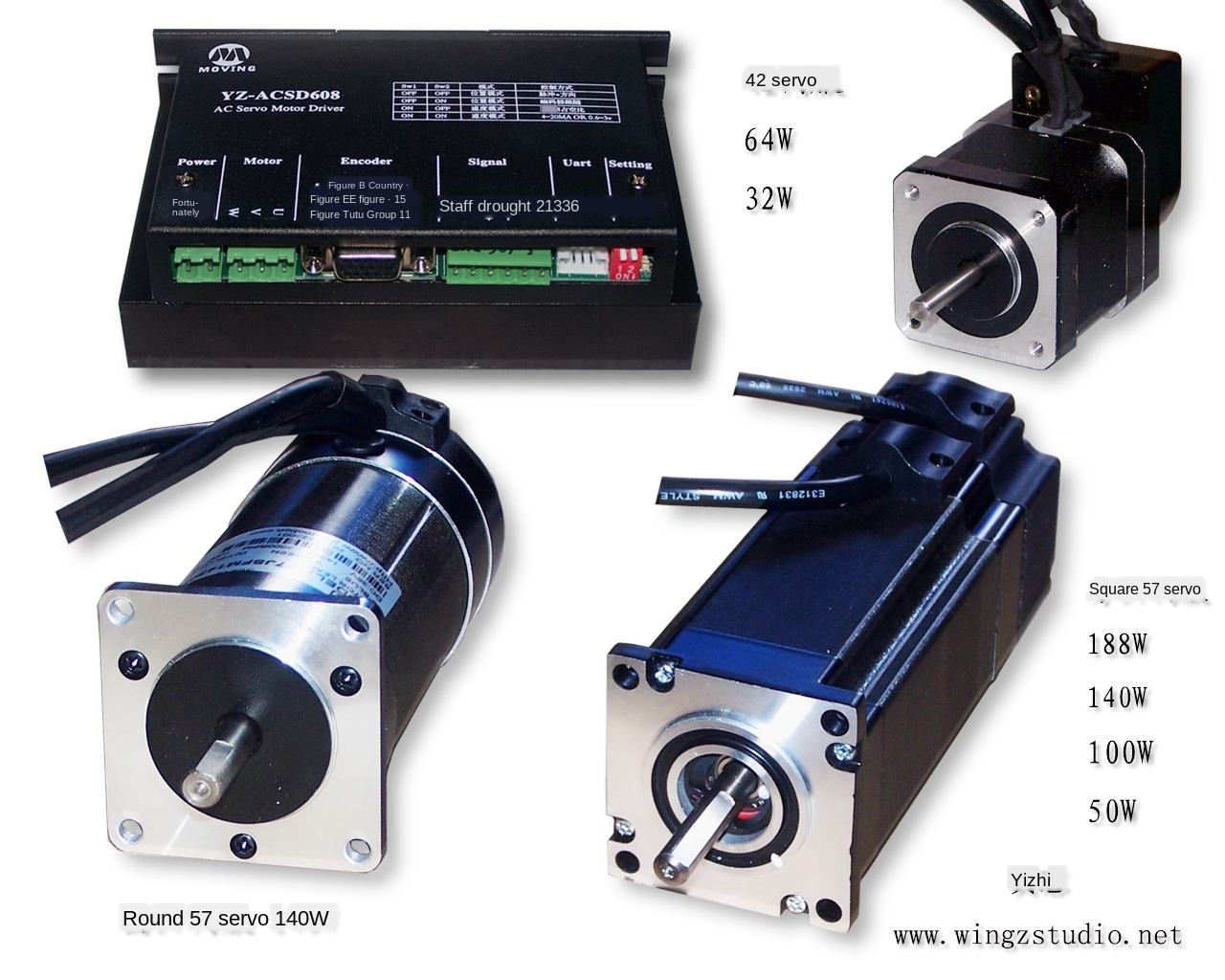 Servomotor sin escobillas, 57 (50w, 100w, 140w, 188w) / 42 (32w, 64w), servoaccionamiento de CC, servoaccionamiento de CA, máquina de grabado ► Foto 1/1