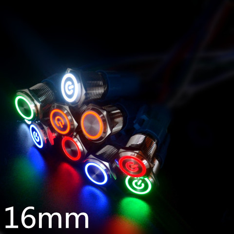 Interruptor de encendido LED de Metal para coche, 16mm, rojo, azul, amarillo, verde y blanco, tipo de bloqueo, autoreinicio, 5V, 12V, 24V, 220V ► Foto 1/6