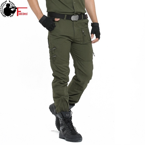 Pantalones Cargo de estilo militar para hombre, pantalón de trabajo suelto, recto, de camuflaje táctico, con cremallera para hombre, con bolsillo, color negro, 36 y 38 ► Foto 1/5