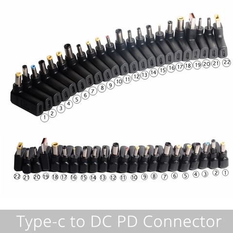Conector de carga de alimentación USB tipo c a DC PD (5,5x2,5, 5,5x2,1, 4,8x1,7, 4,0x1,7, x 1,35 4,0, 3,5x1,35, 3,0x1,1, 2,5x0,7 cuadrados) ► Foto 1/6
