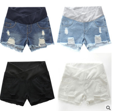 Pantalones cortos de verano para mujeres embarazadas, Shorts de cintura baja, pantalones de vaquero sueltos, pantalones de maternidad ► Foto 1/5