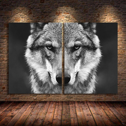 Imagen artística de cabeza de Lobo para pared, póster de Animal salvaje, estilo nórdico, pintura en lienzo en blanco y negro, impresión para decoración de habitación del hogar sin marco ► Foto 1/6