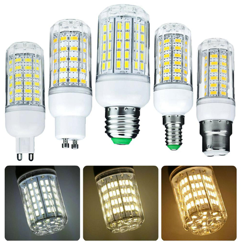 1000 Lumen 6W 12W 15W 20W 25W bombilla LED tipo mazorca bombillas 110V 220V E27 B22 Luce LED E14 G9 GU10 Base de tornillo blanco lámparas 360 Ray ► Foto 1/6