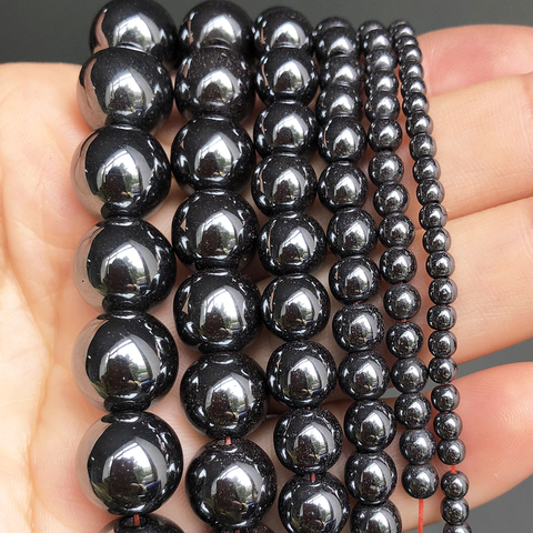 Cuentas espaciadoras sueltas redondas de piedra hematita negra Natural para fabricación de joyas, accesorios para pendientes de pulsera de 15 ''2 3 4 6 8 10 12mm ► Foto 1/3