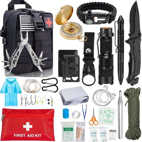 Kit de herramientas de supervivencia EDC, juego 47 en 1 para SOS, manta de emergencia, bolígrafo táctico, alicates, linterna, sierra de alambre ► Foto 1/6