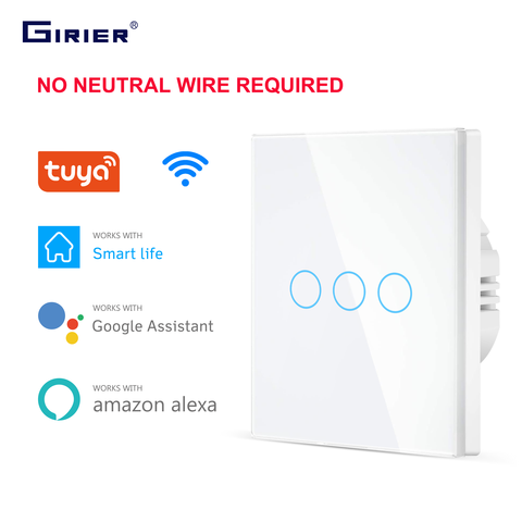 Interruptor táctil de pared con Wifi para el hogar, interruptor de luz inteligente europeo, sin cable neutro, 1, 2, 3 Entradas, 220V, compatible con Alexa y Google Home ► Foto 1/6