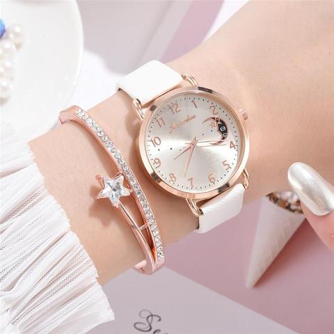 Reloj de pulsera de cuero de cuarzo para mujer, cronógrafo Reloj Blanco con esfera de números Simple, a la moda, 2022 ► Foto 1/6