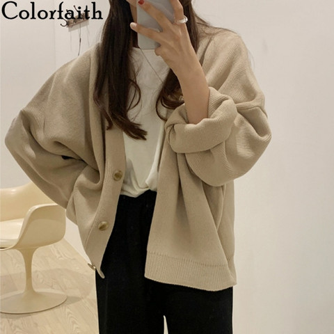 Colorfaith-suéteres con cuello en V para mujer, cárdigan con botones de gran tamaño, moda coreana, Primavera e invierno, 2022, SWC18190 ► Foto 1/6