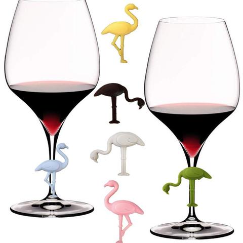 Marcador de copa de vino de silicona, diseño de flamenco creativo, Charms para bebidas, etiqueta de marca de vidrio, identificación perfecta para fiestas, 6 uds. ► Foto 1/6