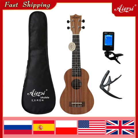 Ukelele de 21 pulgadas de la marca Aiersi, caoba Soprano, ukelele, ukelele, guitarra Hawaiana de 4 cuerdas, mini Guitarra hawaiana ► Foto 1/6