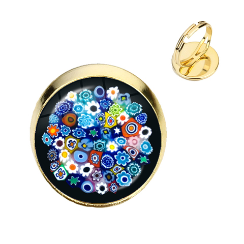 Murano Millefiori-Anillo de cristal para mujer y hombre, joyería Ajustable, flor multicolor de 16mm, cabujón, regalo, venta al por mayor ► Foto 1/6