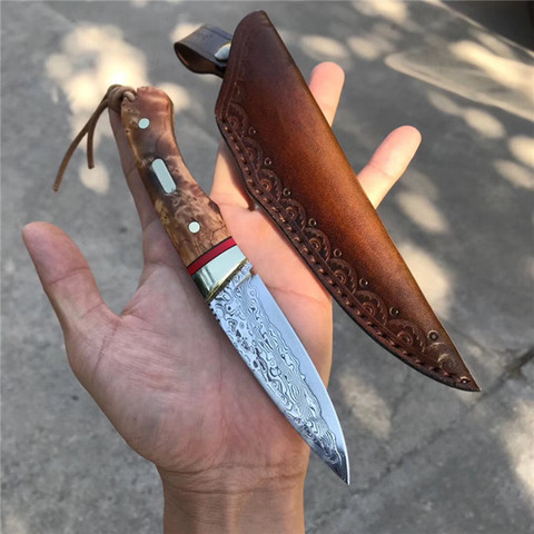 HS Tools-cuchillo de supervivencia de hoja fija, utensilios de acampada hechos a mano, cuchillos rectos de acero de Damasco VG10 ► Foto 1/6