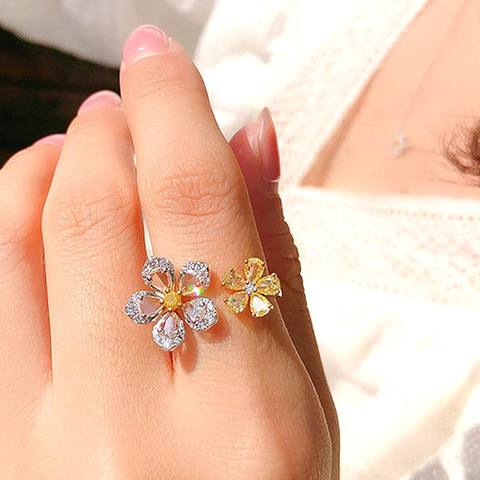 Anillos de flores grandes y pequeñas de circón colorido para mujer, joyería delicada, anillo ajustable, regalos, 2022 ► Foto 1/6