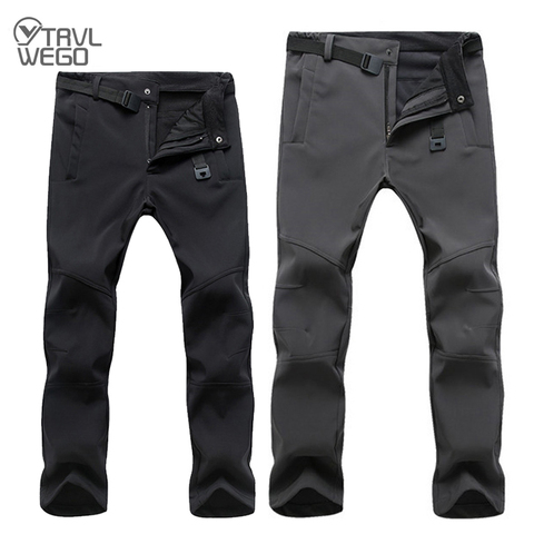 TRVLWEGO-Pantalones cálidos de invierno para hombre, ropa de viaje impermeable para exteriores, acampada y senderismo, de lana a prueba de viento, para esquí ► Foto 1/6