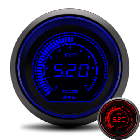 Tacómetro Digital de 52MM con pantalla LED y calibradores de coche, tacómetro de 0 a 10000 RPM, medidor de RPM, 12V, LCD, color rojo y azul ► Foto 1/6