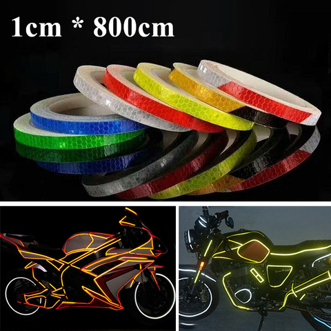 Cinta de vinilo reflectante para llanta de motocicleta, pegatinas de rueda de advertencia de coche, accesorios de decoración de estilo de motocicleta, 1cm x 800cm ► Foto 1/6