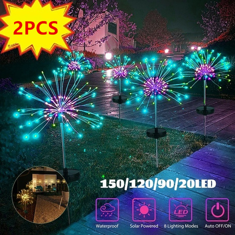 Luces LED solares de fuegos artificiales para exteriores, guirnalda de luces de hadas impermeables de 90/120/150 LED para decoración de jardín, hogar y Navidad (1/2 uds) ► Foto 1/6