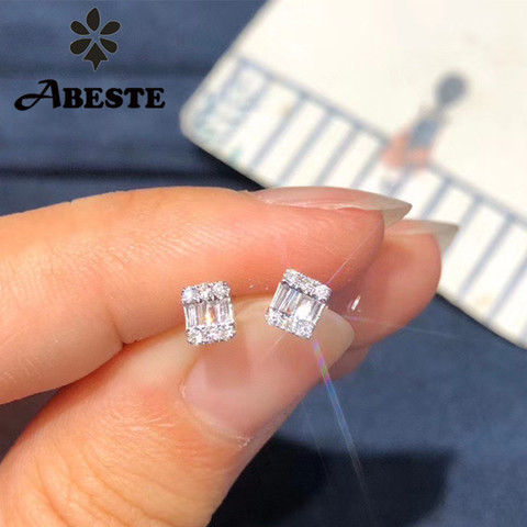 ANI-pendientes de compromiso de oro de Blanco sólido de 18K para mujer, aretes de tuerca con diamante Natural auténtico certificado, diseño de moda para mujer (AU750) ► Foto 1/6