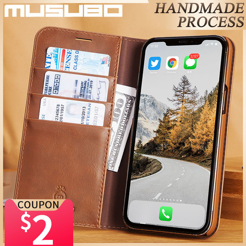 Musubo-Funda de cuero de lujo para iPhone, carcasa con soporte, abatible, para 12 Pro Max 11 Pro XR Xs Max 8 Plus 7 6 6s Plus SE 2022 ► Foto 1/6