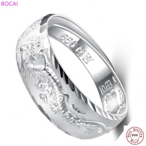 BOCAI-anillo tailandés plateado de plata de ley 999 para hombre y mujer, sortija de Fénix sencilla con apertura de dragón ► Foto 1/6