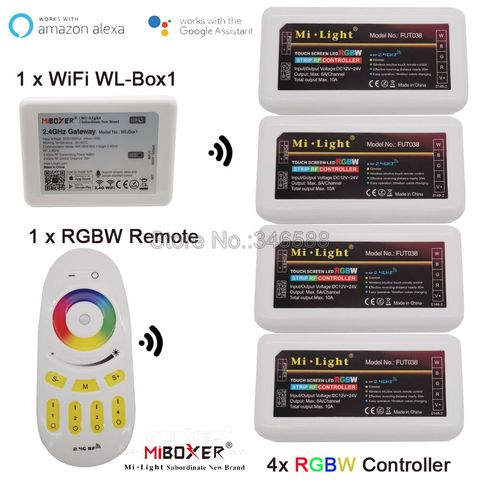 Controlador de tira LED Miboxer DC12V 24V 10A RGBW, compatible con 4 zonas, 2,4G, Control inalámbrico por voz, WiFi, aplicación, Alexa y Google ► Foto 1/6