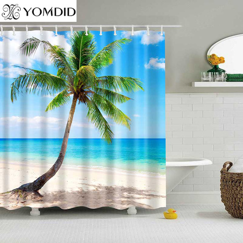 Cortinas de ducha con estampado de plantas tropicales, 1 unidad, color verde, poliéster, para baño y playa ► Foto 1/6