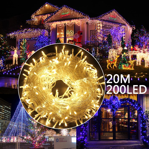 Guirnalda de luces LED impermeable para exteriores, 20M, 200LED, para Navidad, boda, fiesta, vacaciones, lámpara con enchufe trasero D35 ► Foto 1/6