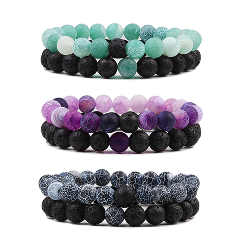 2 unids/set pulseras brazaletes conjunto Natural piedra de Lava parejas distancia energía cuerda elástica hombres mujeres mejor amigo regalo de la joyería ► Foto 1/6