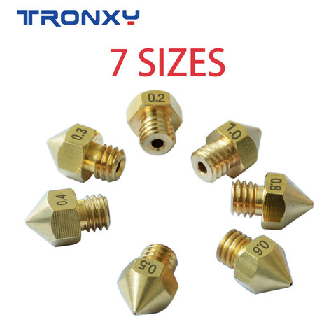 Tronxy-piezas de impresora 3D, boquilla de M6 MK8, 0,2/0,3/0,4/0,5/0,6/0,8/1,0mm, boquilla de extrusión j-head, boquillas de cobre de filamento de 1,75mm, 7 Uds. ► Foto 1/6