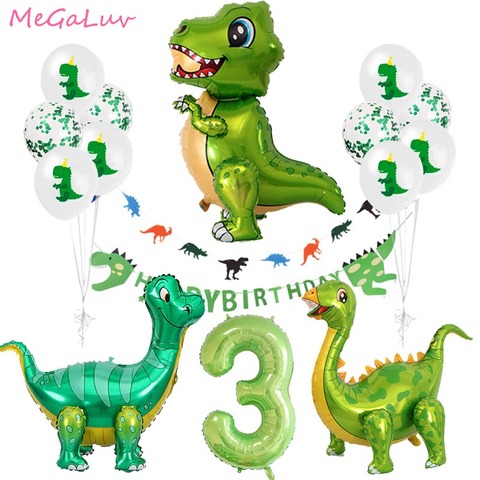 Globos de papel de aluminio para decoración de cumpleaños, esfera de dinosaurio verde de pie de cumpleaños 3, ideal como suministros de fiesta de piezas de animales de la selva ► Foto 1/6