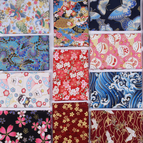 Tela de algodón de bronce japonés Multicolor para Kimono, tela de retales artesanal, para coser muñecas y bolsos ► Foto 1/6