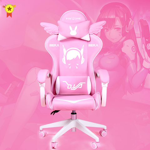 Silla de gaming rosa para niña, asiento del juego de la niña, silla en vivo, silla de ordenador, silla de oficina, silla de dormitorio, 2022 ► Foto 1/6
