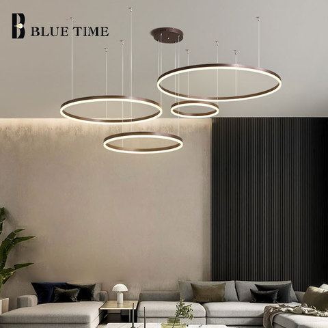 Arañas LED de anillos circulares para salón, comedor, salón, lámpara colgante de oro, candelabro de techo de café, iluminación interior del hogar ► Foto 1/6