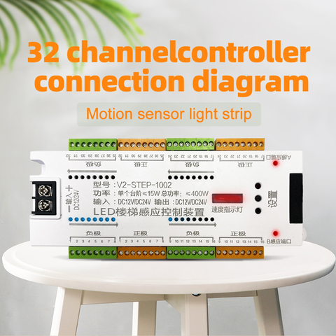 Tira de luz LED con Sensor de movimiento para escaleras, luz de atenuación de 32 canales, luz nocturna de movimiento para interiores, tira LED Flexible de 12V/24V para T ► Foto 1/6